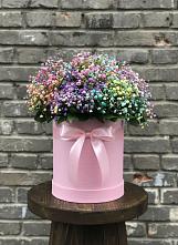 Цветочная композиция из Гипсофила и Розы в шляпной коробке в Незлобной