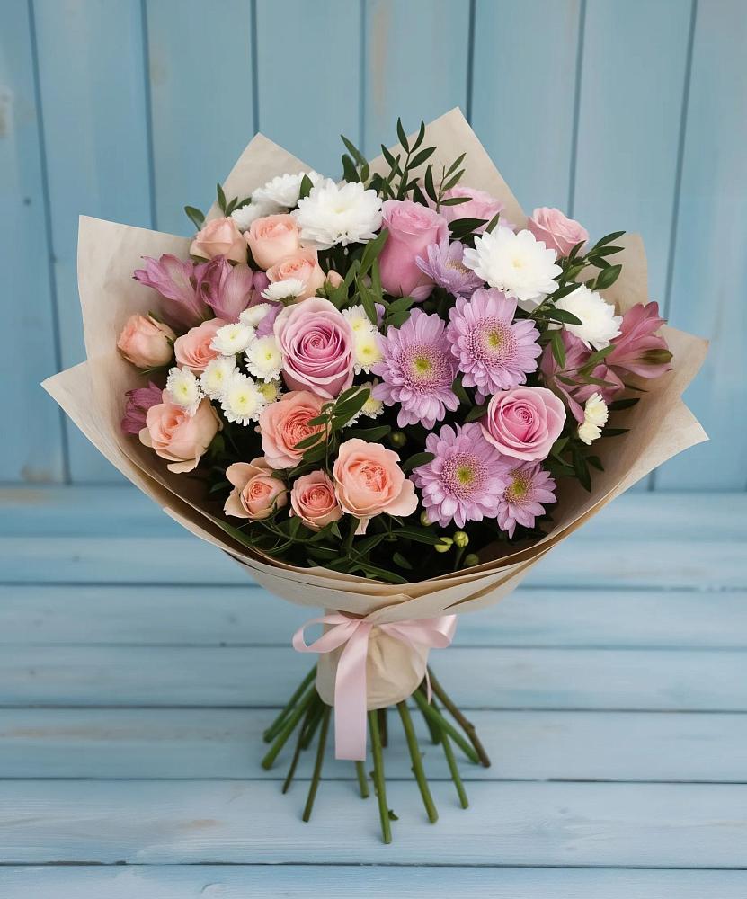Букет цветов из: Хризантемы, Розы и Альстромерии в Незлобной