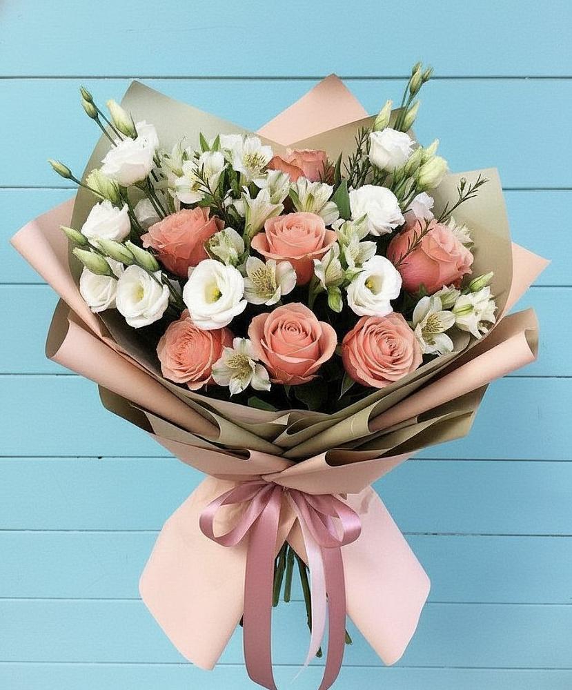 Букет цветов из: Розы, Альстромерии и Лизиантусы в Незлобной