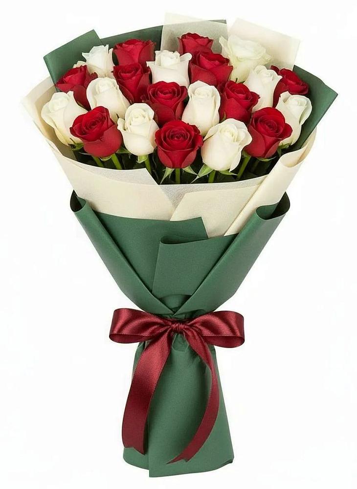 Букет Микс из красных и белых роз в Незлобной