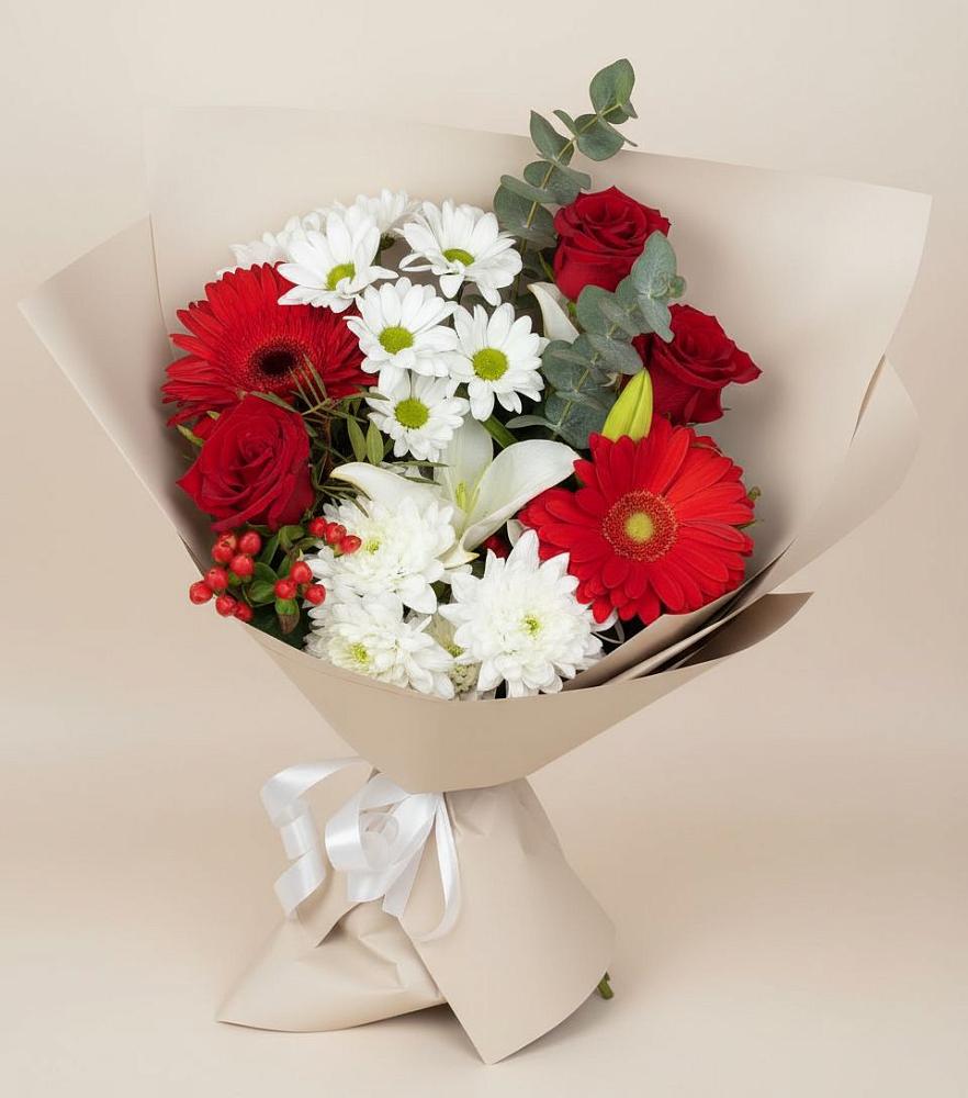 Букет цветов из: Розы, Хризантемы, Герберы и Лилии в Незлобной