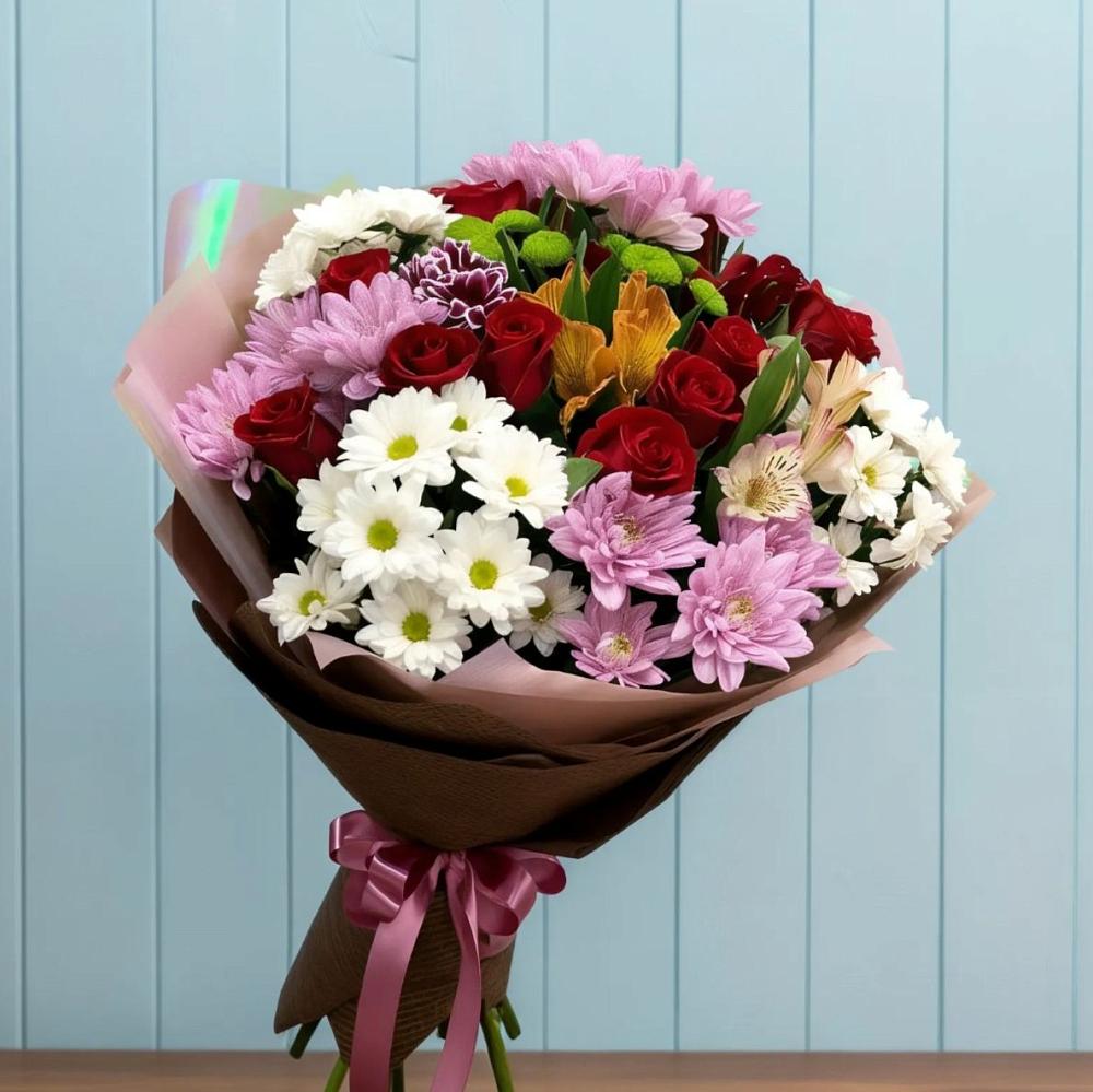 Букет цветов из: Розы, Хризантемы и Альстромерии в Незлобной