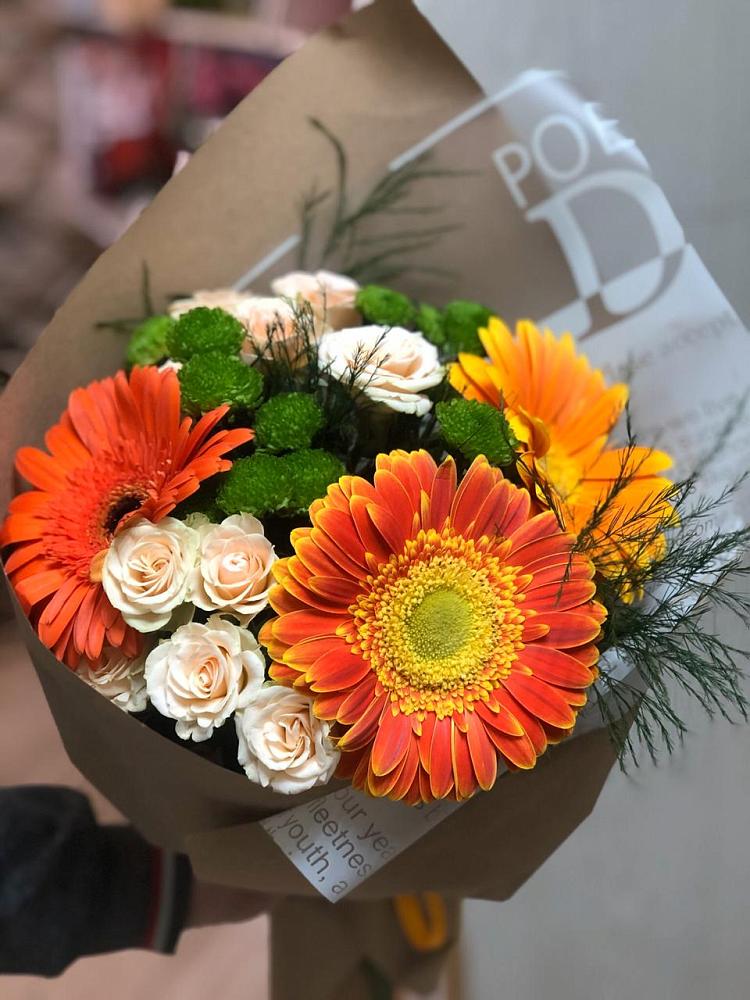 Букет цветов из: Герберы, Хризантемы и Розы в Незлобной
